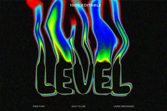 Level 3D Text Effect Glitch and Liquid: A Vibrant Design Asset